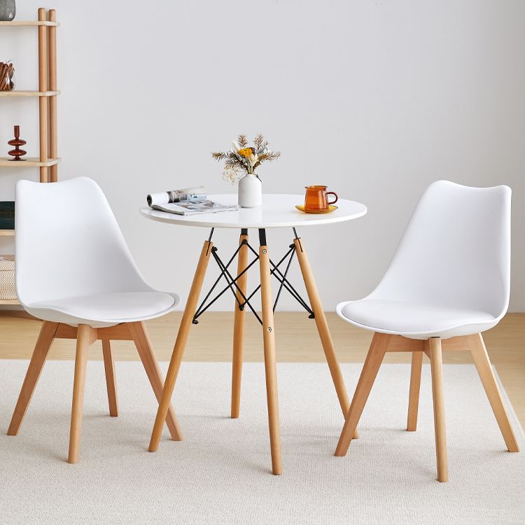 White and Black Modern Round Dining Table with 4 Solid Wood Foot