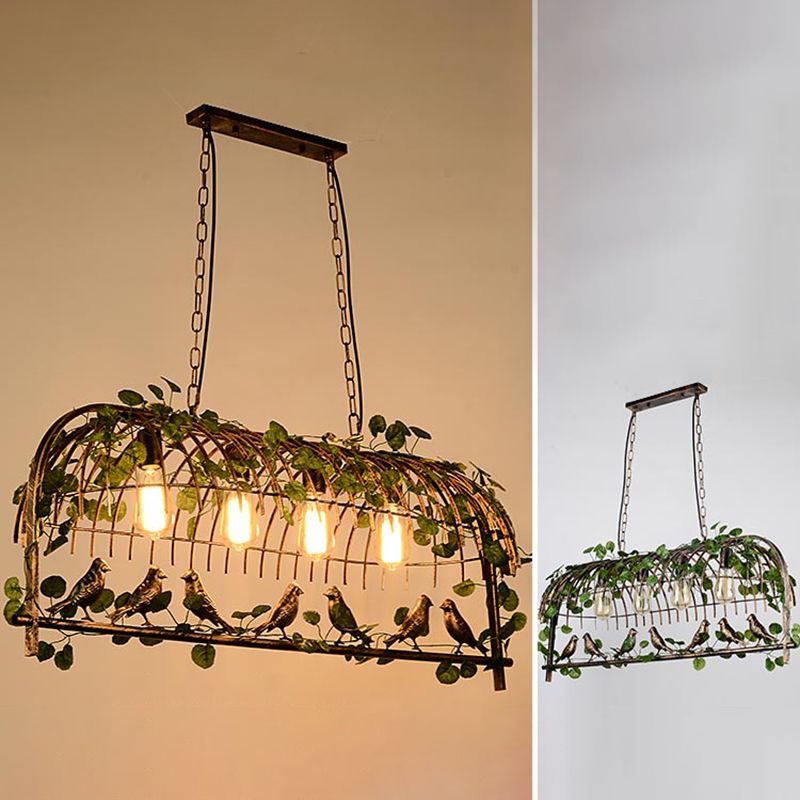 Industrial Style Hanging Lamp Iron Frame Island Light Fixture for Bar (Included Leaves)