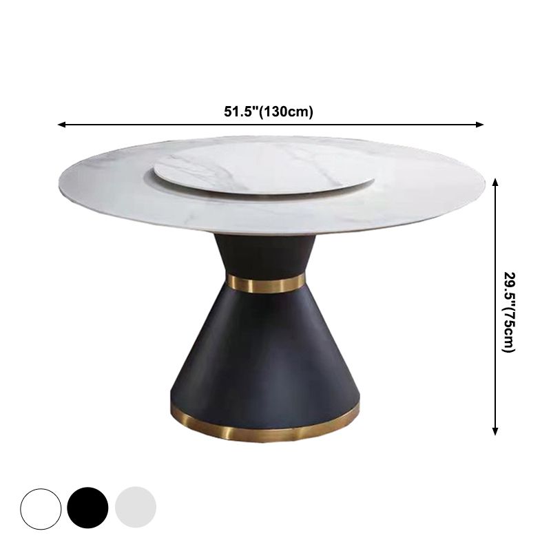 Hedendaagse ronde eettafel gesinterde stenen tafel met zwarte voetstukbasis, 51.2 "l x 51.2" w x 30 "h