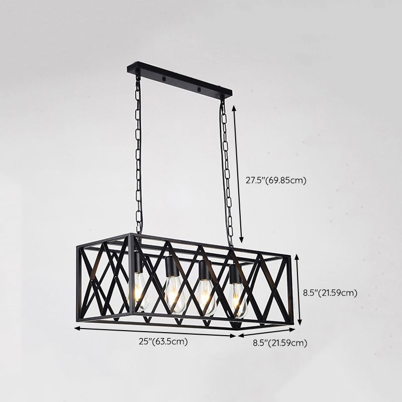 4 / 6 - Light Ceiling Pendant Iron Frame Industrial Rectangle Kitchen Island Fixture