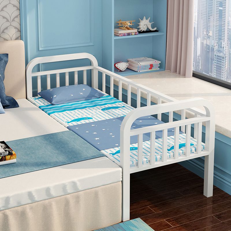 White/Black Kids Bed Contemporary Metal Standard Bed with Guardrail