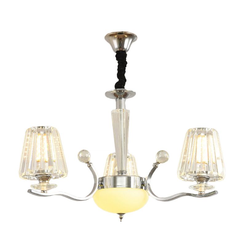 Transparent Ribbed Crystal Chandelier Light Modernism Multi Lights Dining Room Suspension Pendant Light with Sliver Twisted Arm