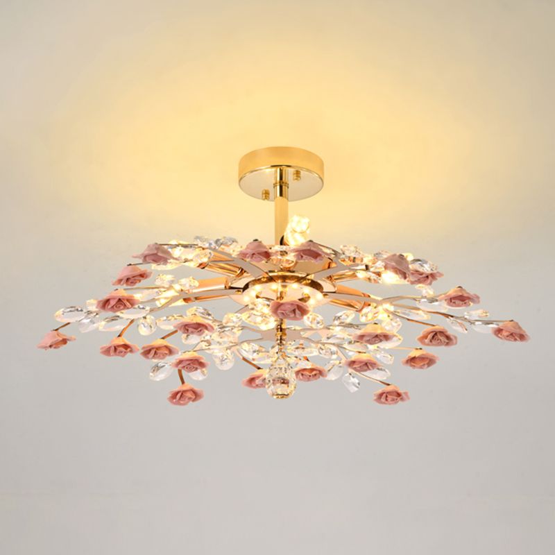 Rustieke roos kroonluchter verlichting Eenvoudig ophanglicht met kristalaccenten