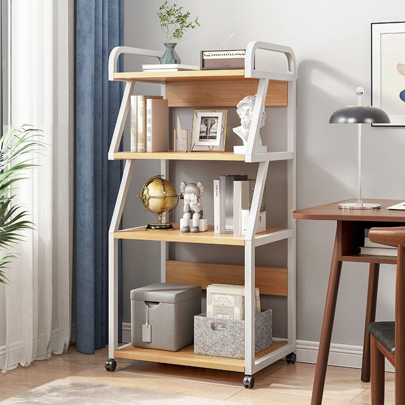 Ladder Wood and Metal Bookshelf, Multi Tiers Contemporary Bookcase for Living Room