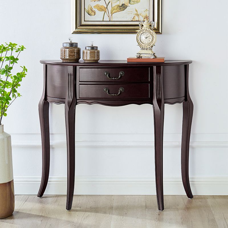 35.43" Tall 2-drawer Console Table Solid Wood Half Moon End Table for Hall