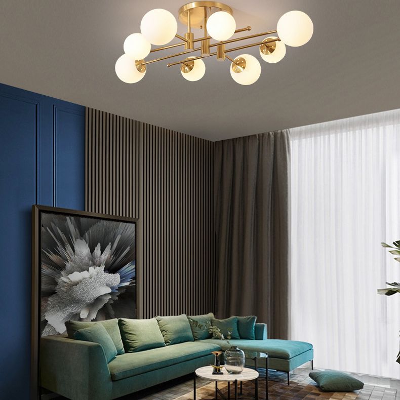 Glass Bubble Semi Mount Lighting Minimalist Style Semi Flush Ceiling Light in Gold