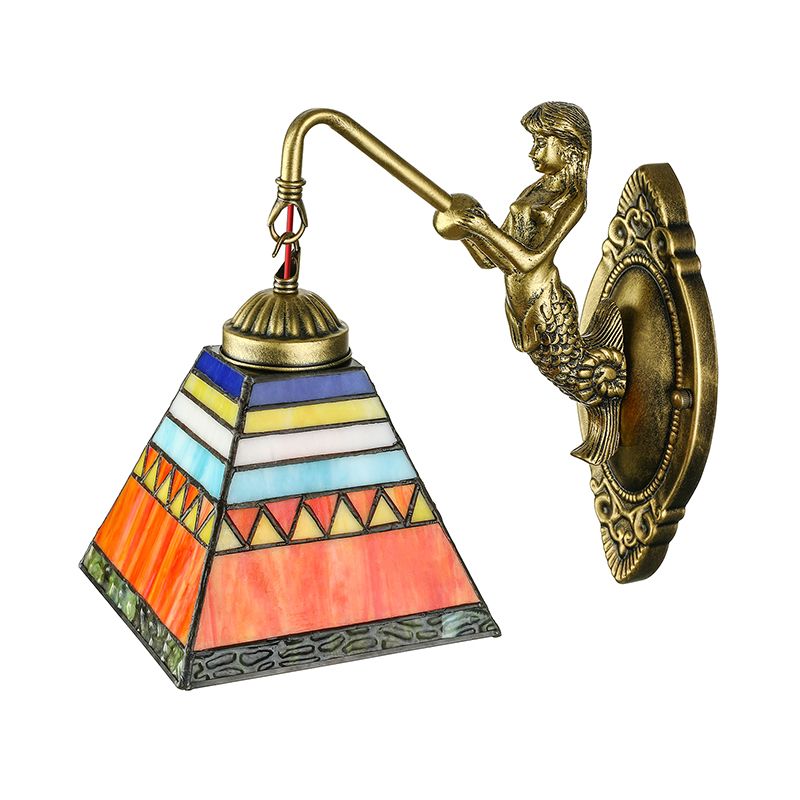 Orange Pyramid Wall Mounted Light Tiffany 1 Head Stained Glass Sconce Light Fixture