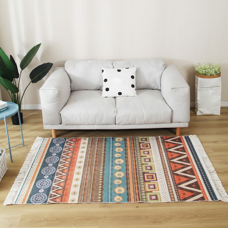 Stijlvolle boho chic tapijt multicolor geometrisch vloerkleed machine wassen tassel-getrimde tapijt voor huis