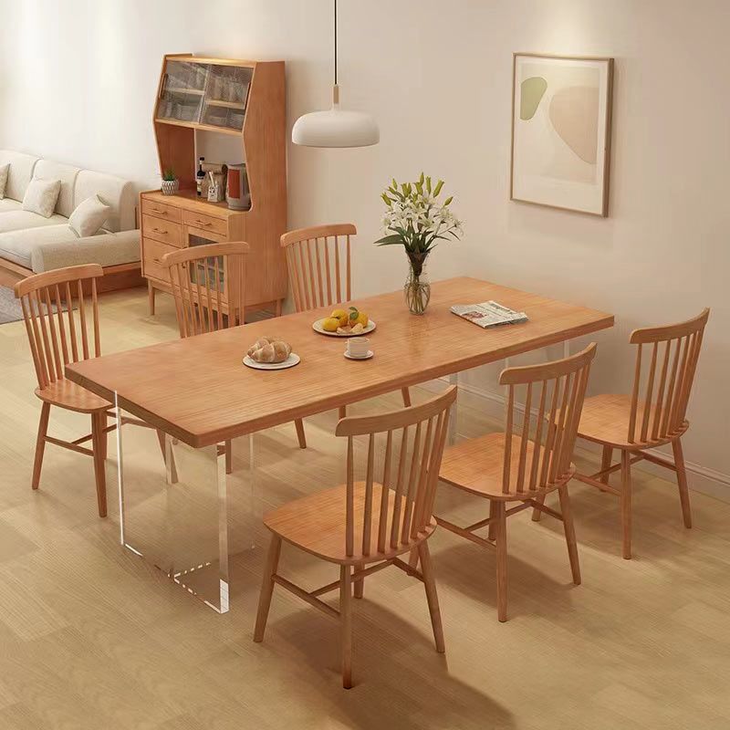1/7 Pcs Solid Wood Dining Set Modern Rectangle Table Dining Set with Windsor Chairs