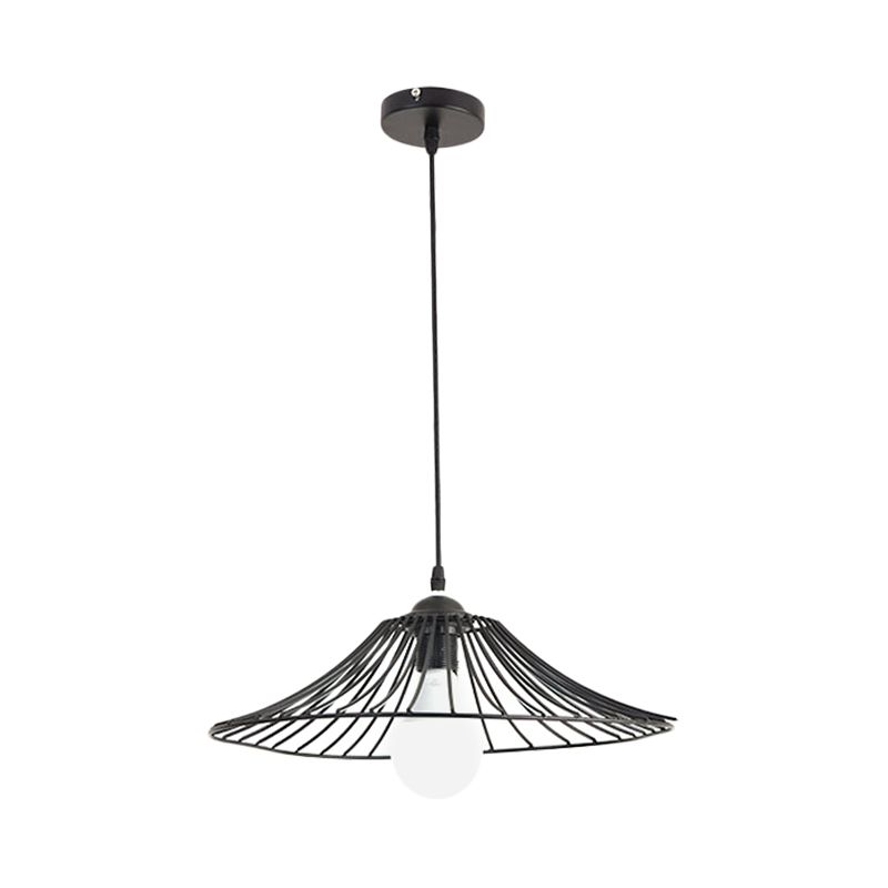 Black Lotus Leaf Cage Plafond Pendant Light Kit de lampe suspendue en fer simple 1-Bulb pour salle à manger