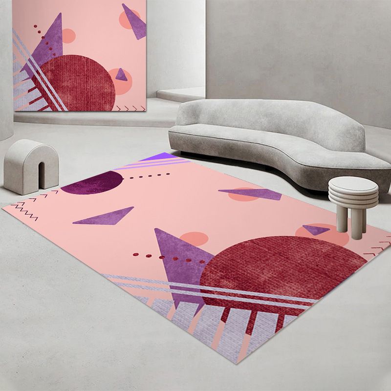 Pink Abstract Color Piece Rug Polyester Modern Rug Stain Resistant Rug for Living Room