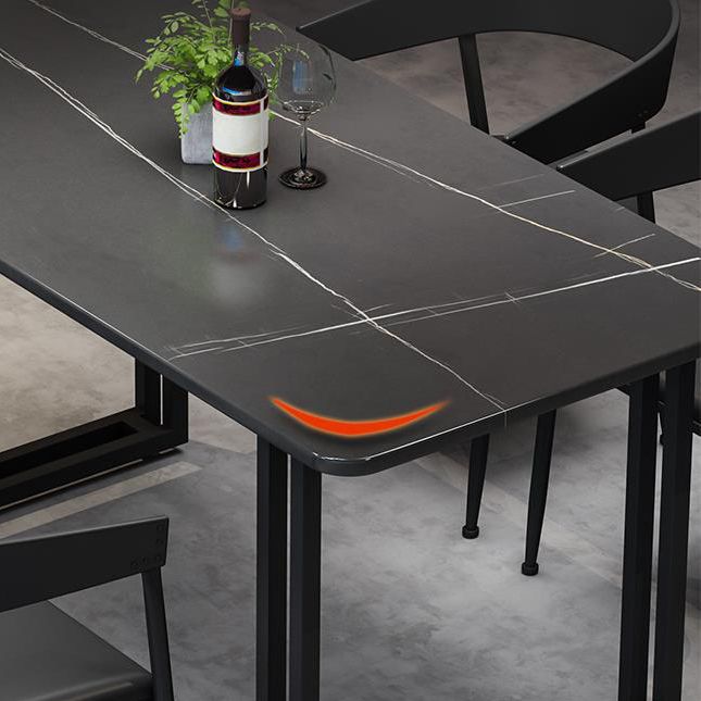 Sintered Stone Dining Table Black Industrial Style Dining Table with Metal Base