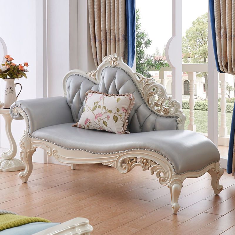 Genuine Leather Accent Chair Traditional Solid Wood Rolled Arms Chaise
