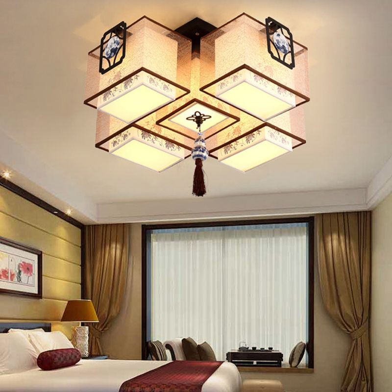 Plafonniers de style asiatique avec abat-jour en tissu pour salon et salle à manger