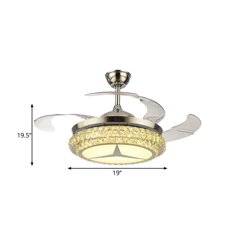 Crystal Block Round Plafond Lampe à fans Simple 19 "W LED LED LED MOT MONTING LECLING AVEC AVEC STOI / DESIGNE FLORAL, 4 lames