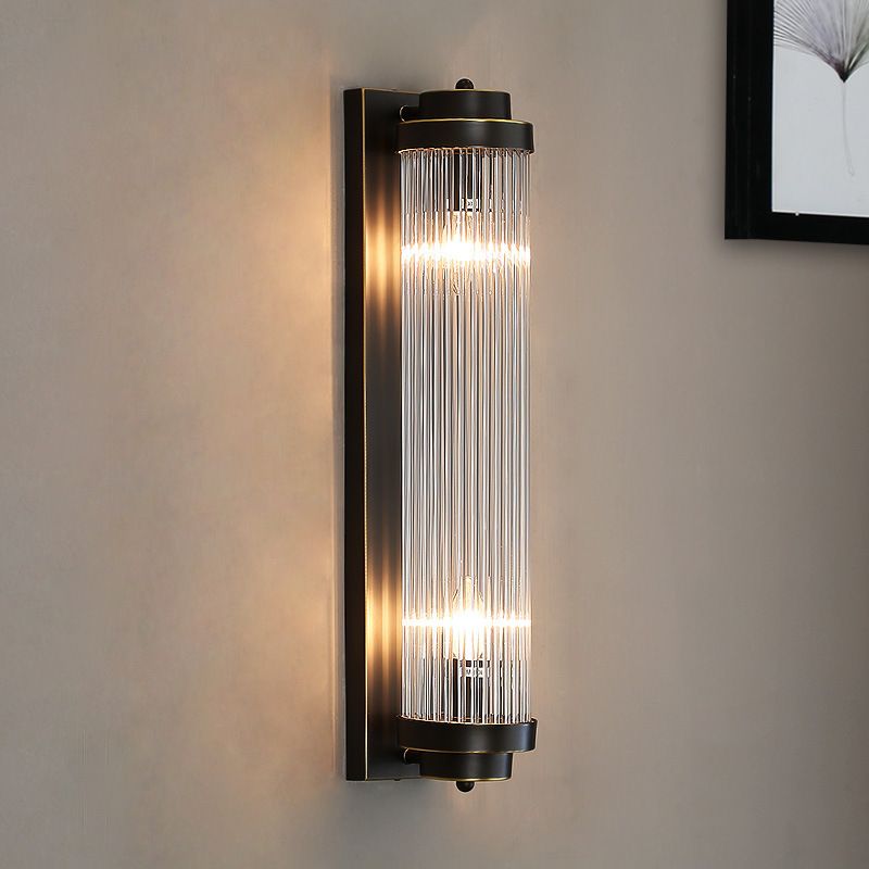 Modern Style Cylinder Wall Sconce Crystal 2 Light Sconces for Living Room