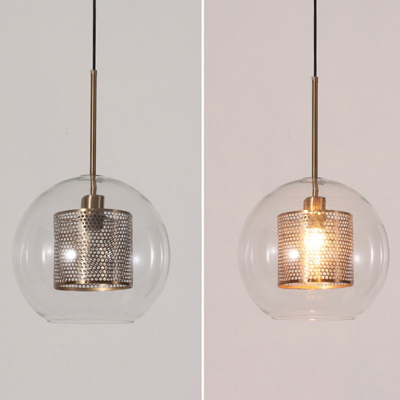 Glass Spherical Pendant Light Fixture Minimalist Hanging Pendant Light in Bronze