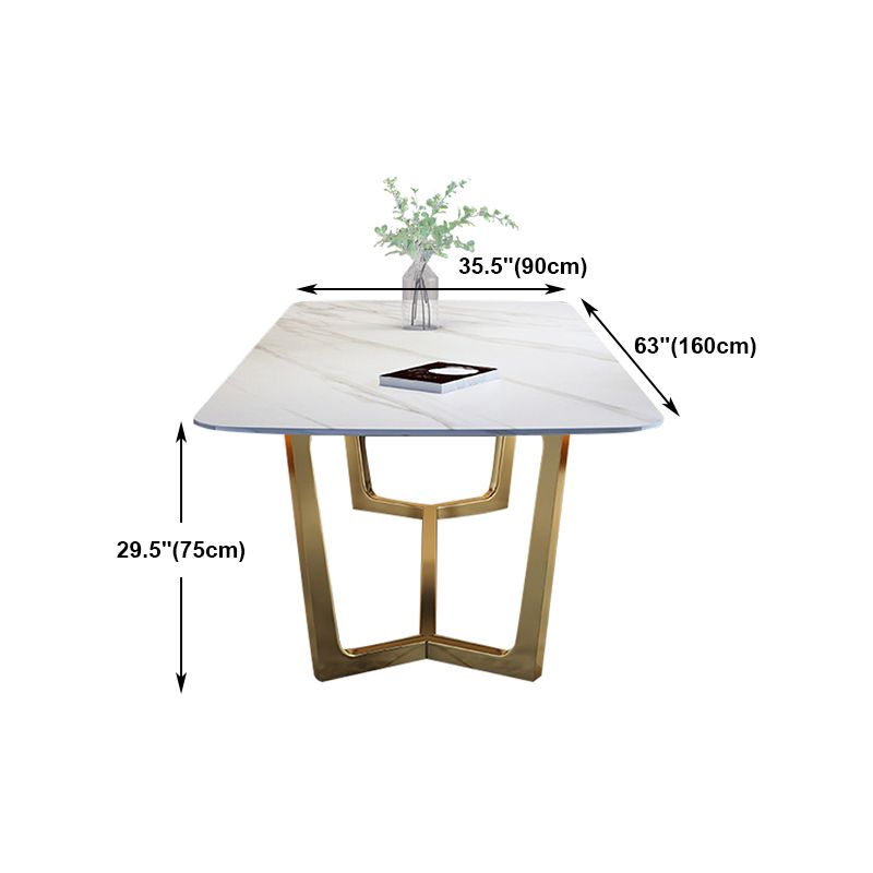 Rectangle Shape Glam Dining Table White Fixed Table with Sintered Stone
