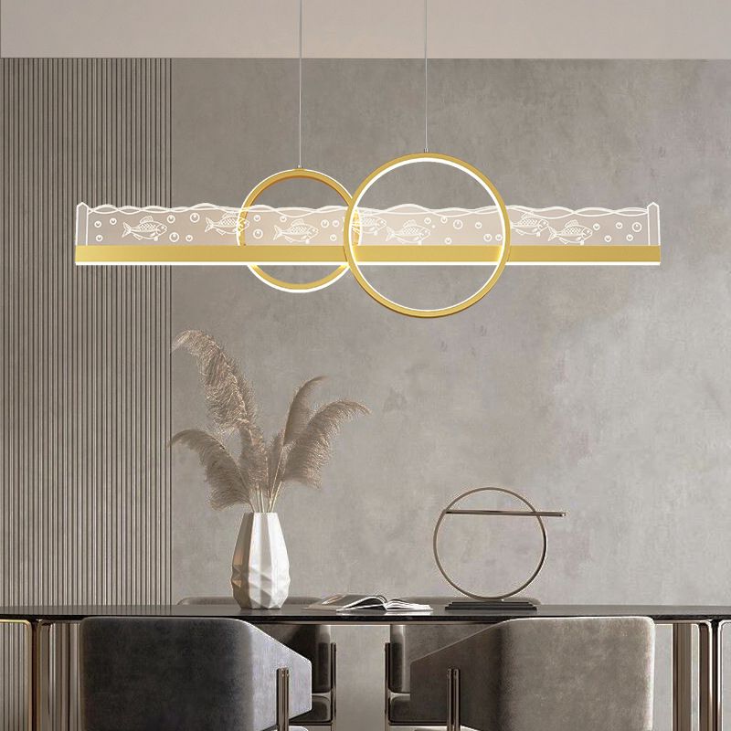 Moderno lampadario geometrico isola lampada in metallo 2 luci dell'isola luminosa in oro