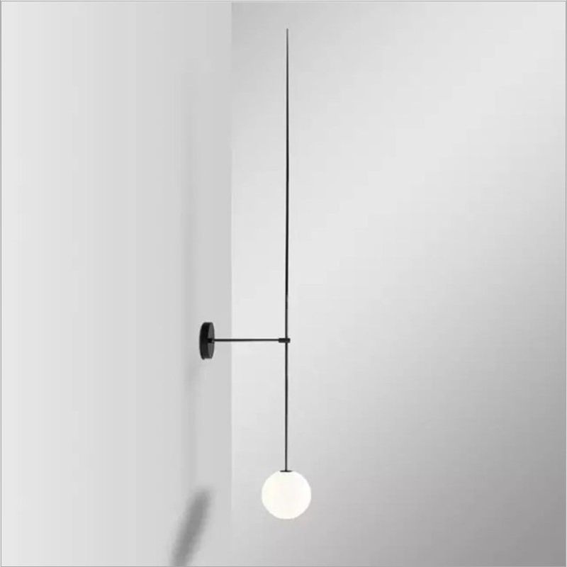Orb Corridor Wall Light Fixture Milky Glass 1-Light Simple Wall Lamp Sconce with Pencil Arm