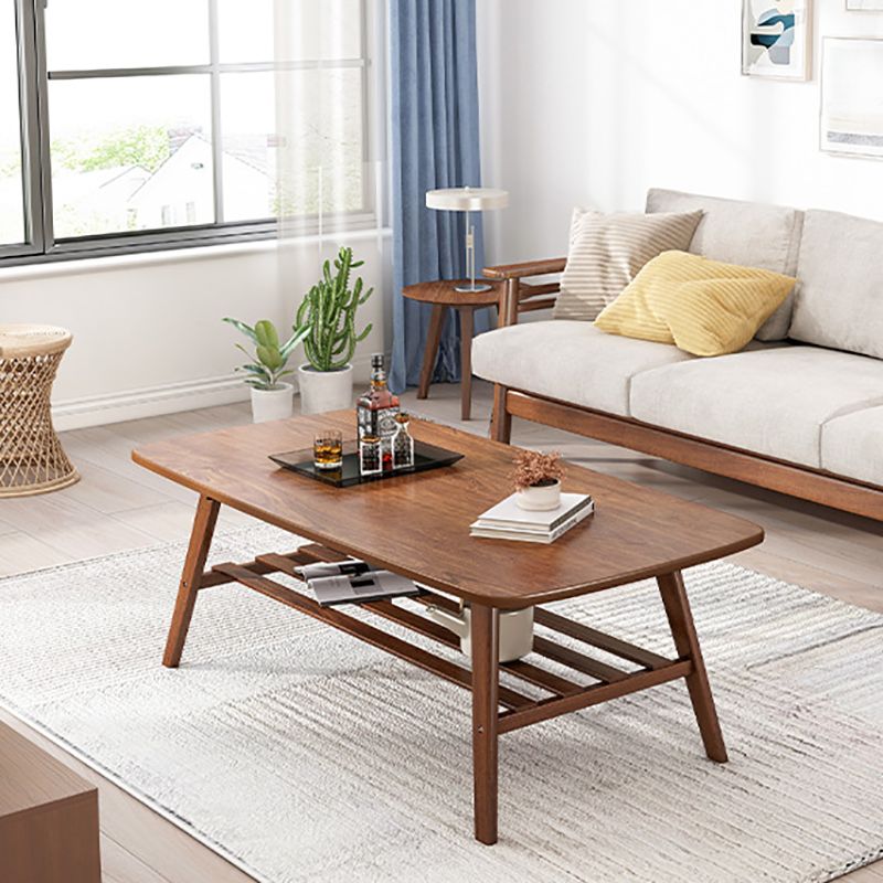 4 Legs Coffee Table Wooden Rectangle 1 Coffee Table with Storage Shelf