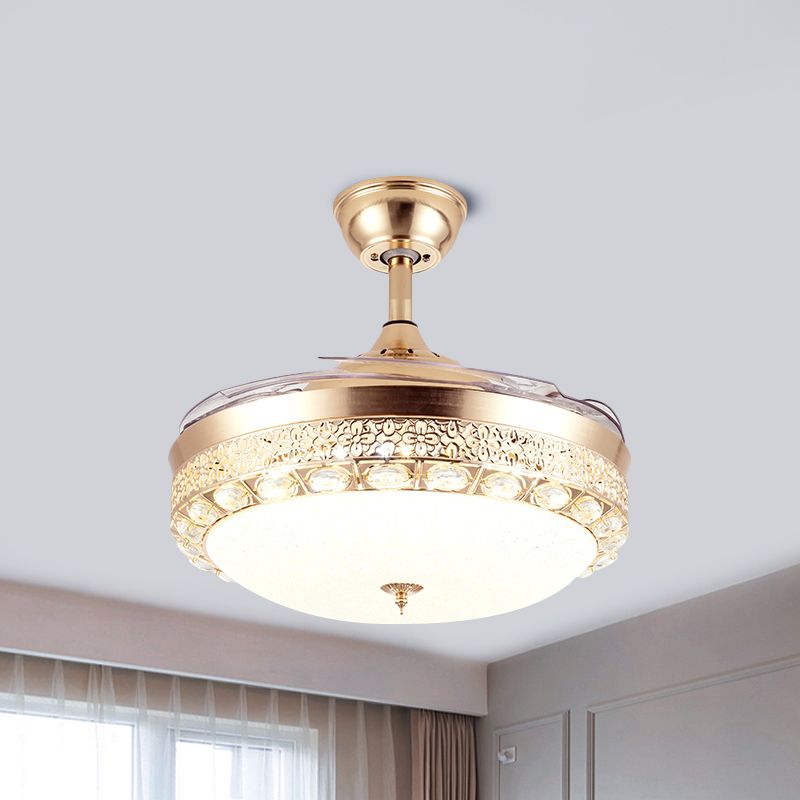 Dome contemporanea semifulco a filo glassati vetro a led venatura a soffitto in oro con 3 lame, larghezza 19 "