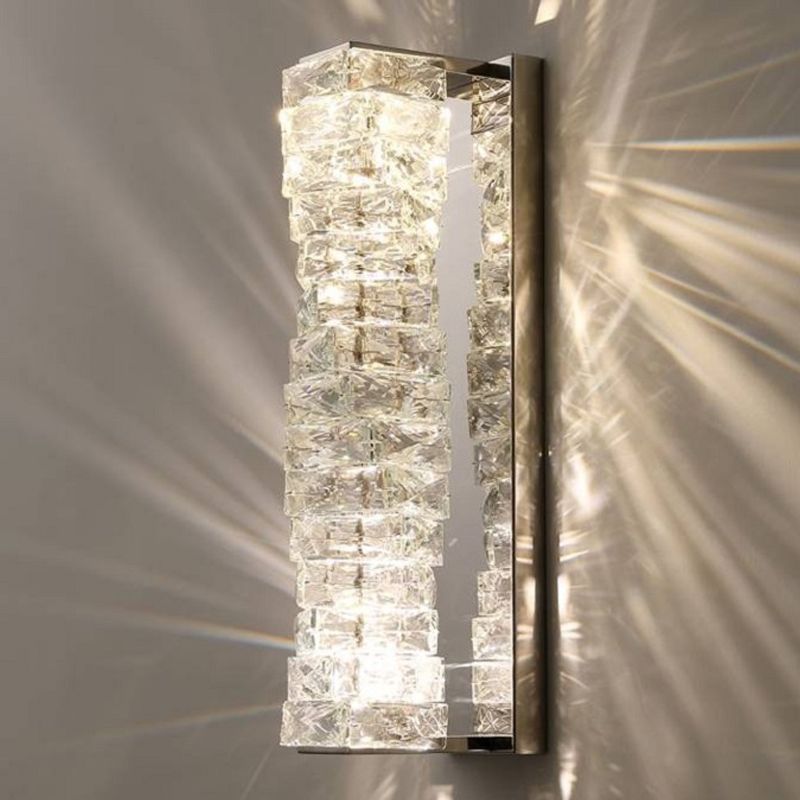 Nordic Metal Wall Light Geometric Silver Wall Sconce with Crystal for Bedroom