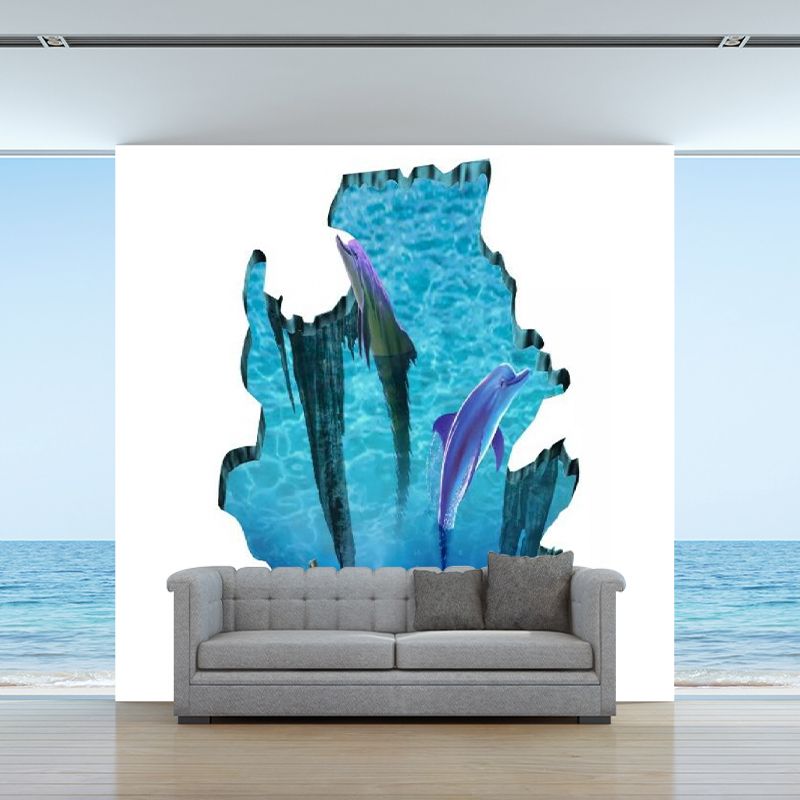 Dolphin in Ice Hole Murals Cartoon Stain-Resistant Childrens Bedroom Wall Decoration, Custom Made
