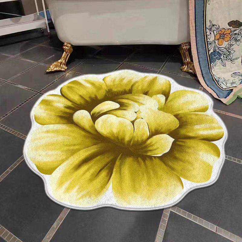 Irregular Shape Colorful Flowers Rug Stain Resistant Loom Rug for Bedroom