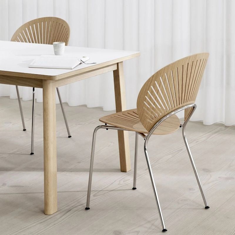 Metal Base Dining Chairs Modern Style Open Back Armless Chair