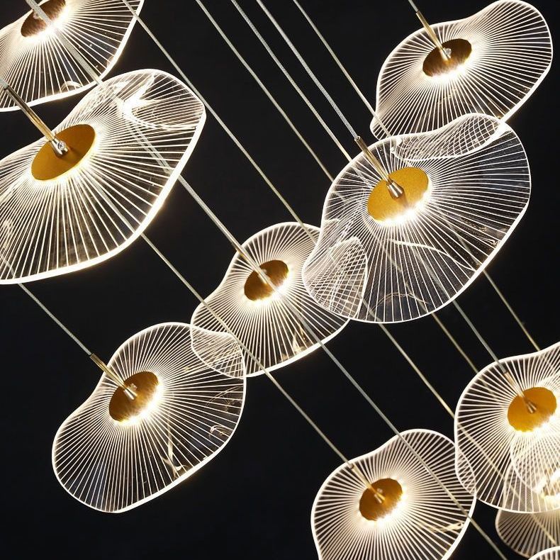 Minimalist Artistic Multi-Light Pendant Gold Lotus Leaf Hanging Light with Acrylic Shade
