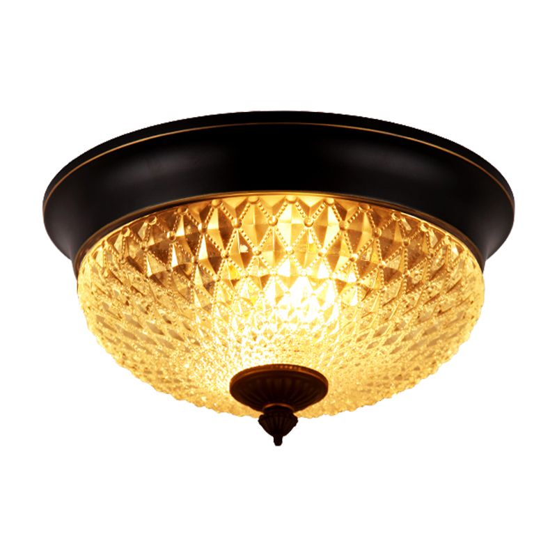 2 Bulbs Crown Flush Mount Lamp Traditional Black Clear Faceted Glass Ceiling Flush Light, 12"/14"/18" Wide