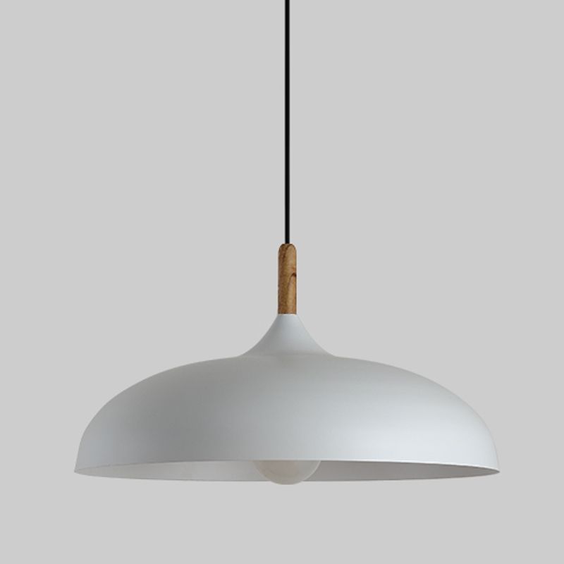 Wooden Macaron Pendant Light in Modern Creative Style Wrought Iron Dome Hanging Lamp for Dining Room