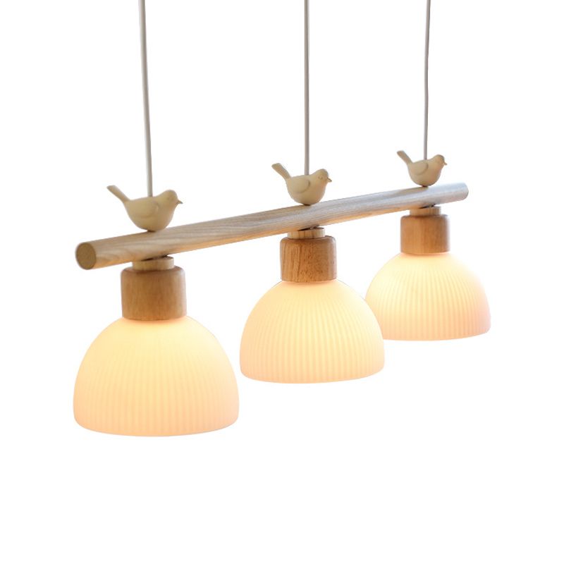 Wooden Island Light Modern Island Hanging Light with Bird Decoration for Dining Room