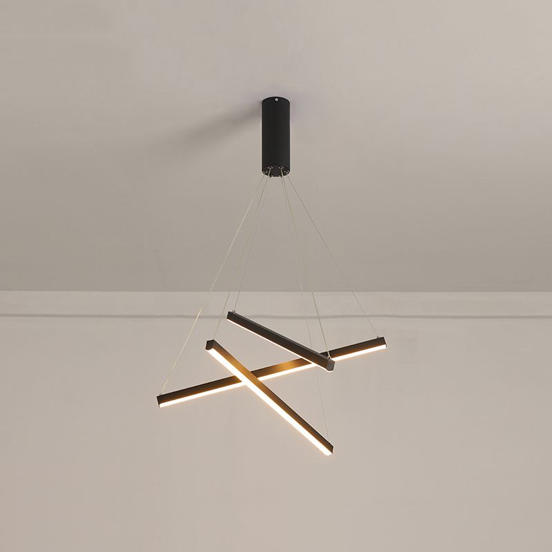Nieuwe moderne zwarte lineaire kroonluchter verlichtingsarmaturen Metalen LED -hangende lamp voor woonkamer