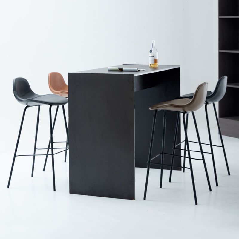 Contemporary Footrest Low Back Bar Stool Leather Counter Stool for Living Room