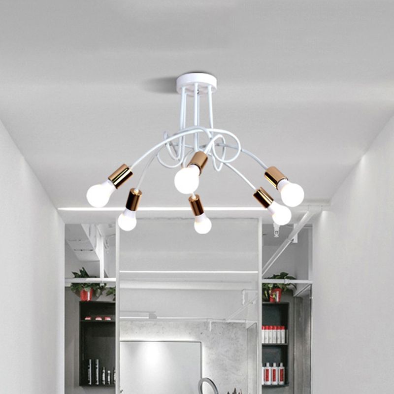 Iluminación de montaje semiempotrado trenzado negro/dorado con bombilla abierta, lámpara de techo de cocina de metal industrial de 3/5/6 luces