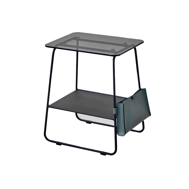 Metal Sled End Table Glass Top Side Sofa Side Accent Table with Shelf