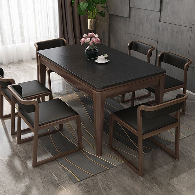 Rectangle Stone Top Dining Table Solid Wood 4 Legs Dining Table for Dining Room