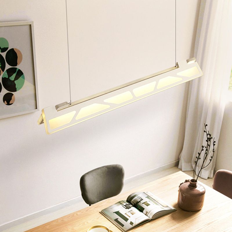 Lineaire kantoor drop hanger acryl led modern hangend plafondlicht in wit/bruin, 31,5 "breed