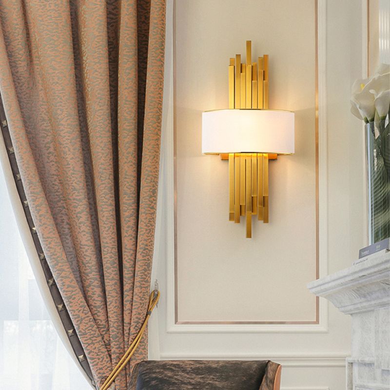 Flute Wall Sponce Light Modern 2 Bulbos Ideas de iluminación de pared de metal con sombra de tela curva
