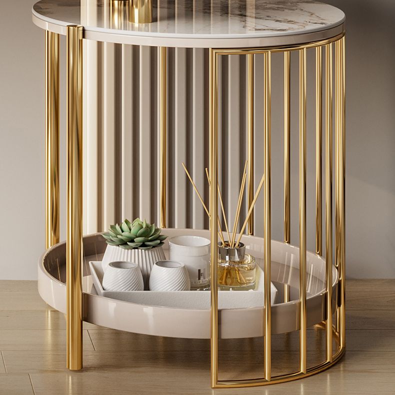 Luxurious Metal Vanity Set with Padded Stool in Beige Vanity