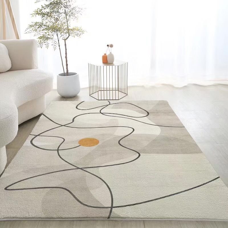 Rectangle Shape Rug Living Room Abstract Line Carpet Polyester Washable Area Rug