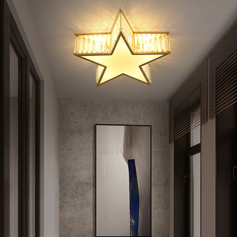 Lustre en cuivre et or style colonial Vintage Crystal Star 4 lumières encastré chambre à coucher