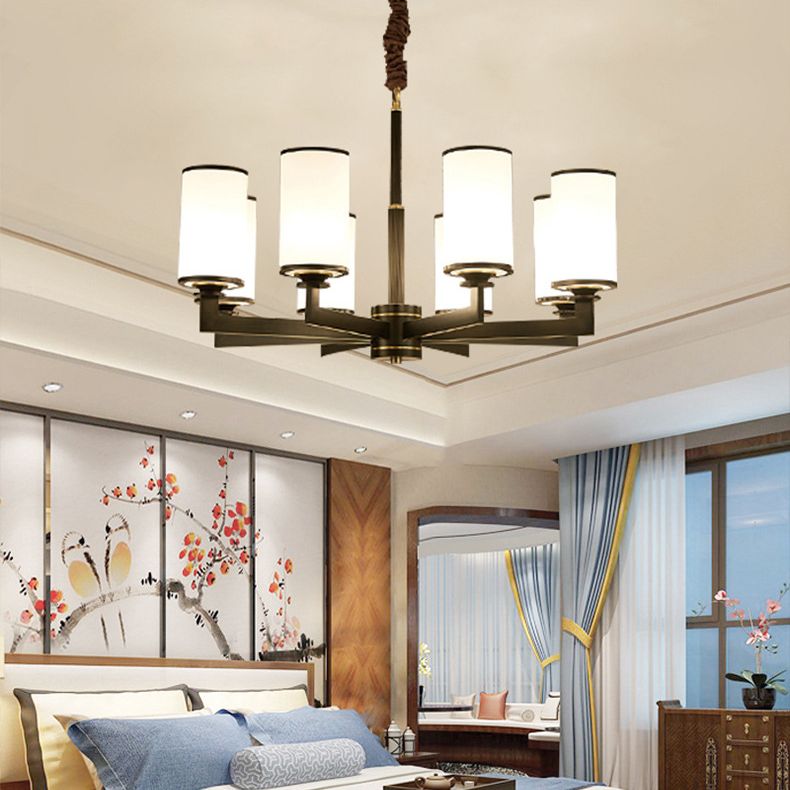 Post-Modern Metal Hanging Chandelier Light Cylindrical Glass Shade Ceiling Chandelier for Living Room