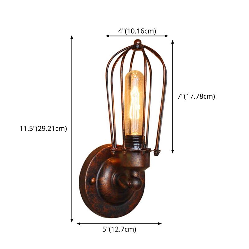 Wrought Iron Wall Lamp Sconce Industrial Cage Bedroom Sconce Light Fixture