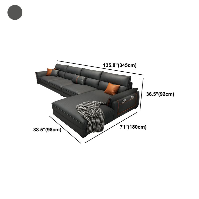 Recessed Arm Dark Gray Modern Chaise Faux Leather L-Shape Sofa