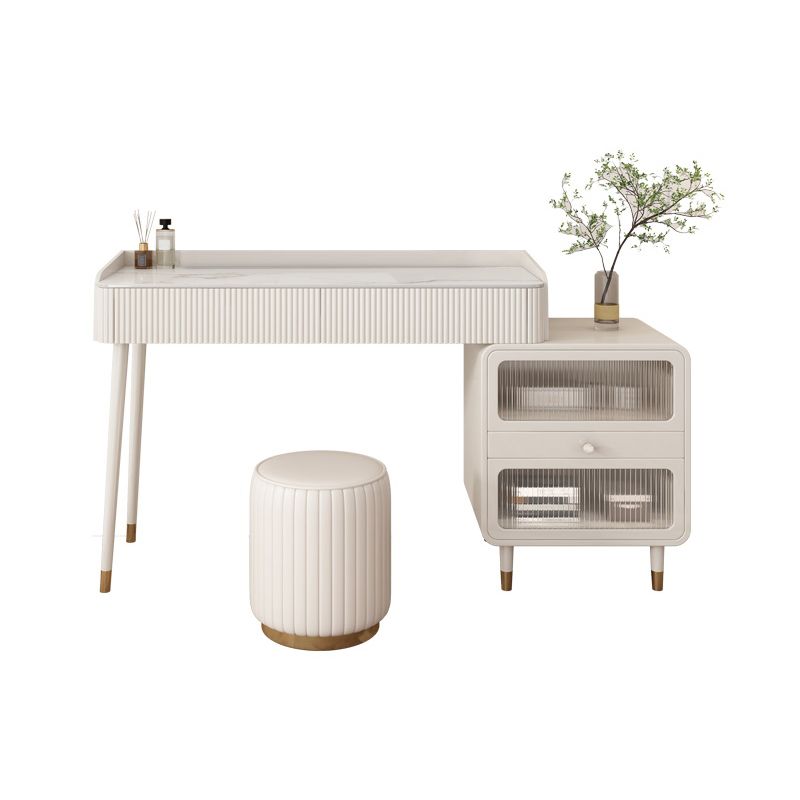 Glam White Vanity Dressing Table Slate Top Makeup Vanity Desk