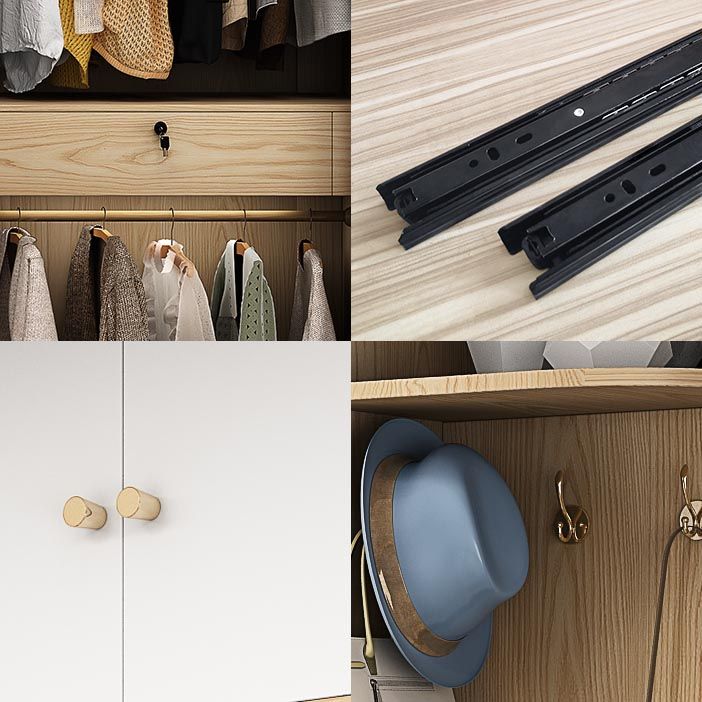 2 Door Clothes Rail Wardrobe Engineered Wood Industrial ArmoireLight Wood Finish