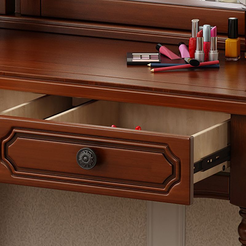Victorian Solid Wood Vanity Makeup Dressing Table Stool Set with Mirror